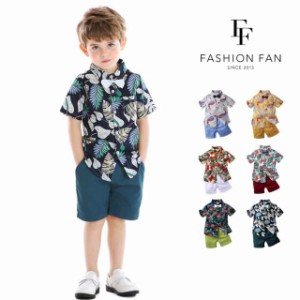 男の子 半袖シャツ＆ショーツ セットアップ おめかし リボンタイ ツーピース 柄シャツ ショートパンツ アロハシャツ 発表会 お遊戯会 衣