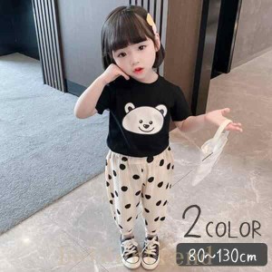 子供服キッズ女の子セットアップ上下セットトップスTシャツボトムス半袖長ズボンかわいい可愛い春夏秋くまさん水玉ドットウエストゴム