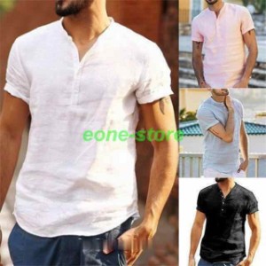 リネンシャツ 半袖 Tシャツ メンズ トップス ｖネック 夏物 tシャツ メンズTシャツ 麻 カジュアル おしゃれ 欧米
