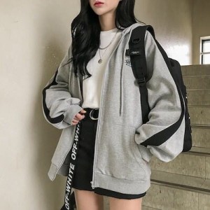 女性フード付きトレーナープラスカシミア韓国式insファッション学生カサウル緩いカーデンジッ