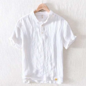 リネンTシャツ メンズ 半袖 Tシャツ 麻Tシャツ カジュアルTシャツ インナー トップス 薄手 涼しい チャイナ服　無地 軽い 吸汗 夏 新作 3