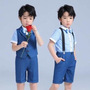 子供スーツ 半袖 5点セット ベスト 半ズボン シャツ  発表会 スーツ 男の子 スーツ キッズ  男の子 子供服 夏 卒業式 七五三