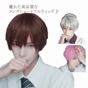 メンズ ショート ウィッグ 送料無料 男装 コスプレ かつら フルウィッグ ピン/ネット付き 自然 ミディショート レディース ハロウィン カ