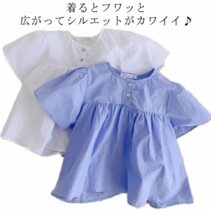 半袖 カットソー ブラウス 女の子 送料無料 子供服 トップス シャツ キッズ 春服 夏服 丸襟 ゆったり カジュアル 無地 シンプル 普段着 