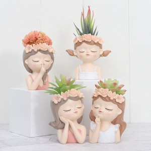 女性の頭の植木鉢かわいい肖像画多肉植物盆栽プランター4PCS