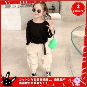 春秋　韓国風　長袖Ｔシャツ　パンツ　女の子　２点セット　子供服　キッズ　グリーン　ブラック　ゆったり　通気性　おしゃれ