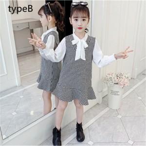 子供服 い チェック ワンピース 韓国子供服2点セット シャツ ワンピース女の子 キッズ 可愛い 春秋 レッド ワンピース 発表会//卒園式/入