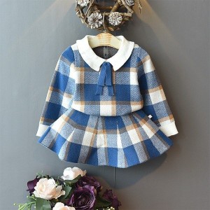 女の子セットアップ　トップス + スカート　 チェック柄 　キッズ用2点セット 長袖 子ども服　春秋服　 学生服 ジュニア 韓国風 上下 セ