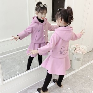 子供服 女の子 赤い チェッ 2点セット ショート丈 ジャケット + 袖なし ワンピース 裹起毛 子ども服 アウター コート キッズ用 秋冬セッ