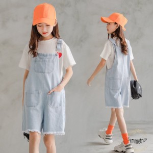 韓国子供服 夏服 女の子 セットアップ レジャー デイリー Tシャツ+オーバーオール 2点セット 可愛い 夏着 キッズ お出かけ 半袖 Tシャツ 