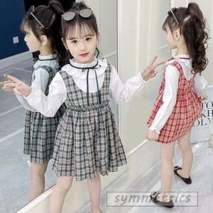 子供服 ワンピース キッズ 長袖 子供ドレス dress 女の子 春秋 シャツワンピース 膝丈 チェック柄 韓国子供服 ジュニア カジュアル おし