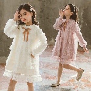 子供服 ワンピース 長袖春秋 姫系 女の子 キッズワンピース レースワンピース チュニック 子供ドレス ジュニア ベビー服お嬢様 お呼ばれ 