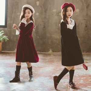 子供服 ワンピース キッズ 女の子 長袖 おしゃれ 秋冬 韓国 ジュニア ワンピース ベルベット 子供ドレス カジュアル 上品 お嬢様 可愛い 