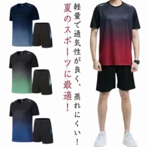 ランニングウェア メンズ レディース 上下セット 夏 半袖Tシャツ ハーフパンツ 2点セット スポーツウェア 半袖 tシャツ 短パン トレーニ