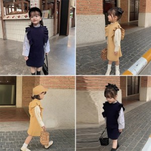 韓国子供服 子供ベスト 子供ワンピース 秋冬 ストレッチ ベストワンピー お姫様 可愛い ゆったり 女の子 ノースリーブ カジュアル おしゃ