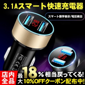 シガーソケット シガー USB カーチャージャー 充電器 3.1A 2ポート 12-24V LEDランプ iPhone スマホ 2連 車載充電器 2台同時 急速充電 小