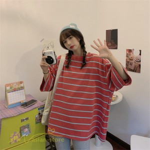 トップス tシャツ Tシャツ ゆったり 着痩せ ストライプ 大きいサイズ シンプル きれいめ ゆったり 着回し 半袖 女性 夏コーデ ワイドTシ