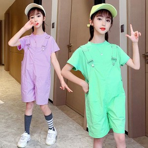 子供服 女の子 夏服 セットアップ 上下セット 半袖 tシャツ サロペット ハーフパンツ 韓国子供服 キッズ ジュニア ベビー服 おしゃれ 可