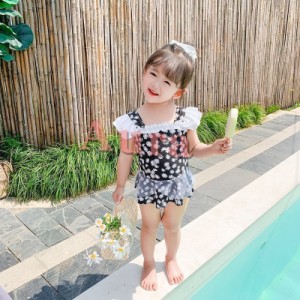 女の子 水着 キッズ セパレート 子供用 ラッシュガード 可愛い 2点セット スイムウェア ヘッドアクセサリー 90cm 100cm 110cm