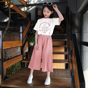 ジャージ キッズ 女子 上下 半袖 春夏 子供服 セットアップ トップス ブラウス tシャツ ロングパンツ ガウチョパンツ スポーツウェア 可