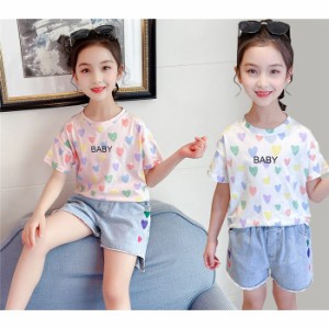 キッズ セットアップ 子供服 ショートパンツ 半袖 2点セット 上下セット Tシャツ デニム 子供服 カジュアル 可愛い