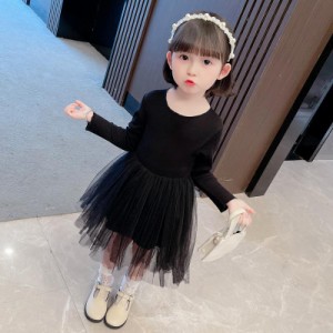 90cm ドレス 冬 子供服 女の子 長袖 ワンピース こども服 レース チュール 子ども服 ドレス 無地 プチプラ 秋 キッズ 春 80cm ワンピース