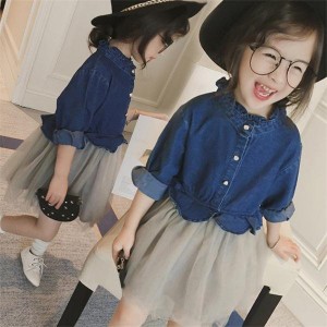 キッズ 女の子ワンピース 子供服 子供服 ワンピース 襟付き 長袖 韓国 ジュニア デニム dress スーツ 子供服 通学着 通園着 フォーマル