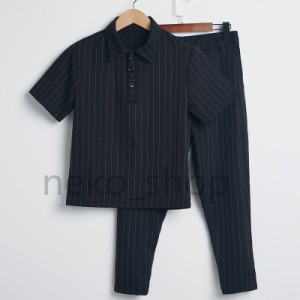 半袖シャツ+ロングパンツ カジュアル セットアップ ストライプ柄 韓国風 韓国風 ゆったり メンズ 紳士服 通勤 オフィス 20代 30代 40代 