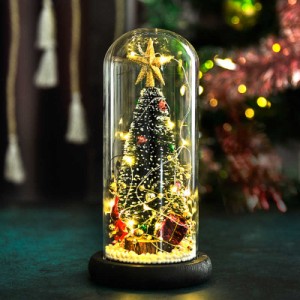 クリスマスツリー ミニ クリスマス LED ライト ガラスカバー 電池式 卓上ツリー 装飾 雰囲気作り 置物 デコレーション オーナメント 記念
