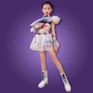 ステージ衣装 キッズ ジャズダンス ガールズ 女の子 セットアップ 上下セット スカート パンツ チア チアガール 花柄 演奏会 応援団 韓国