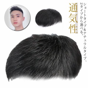  メンズ 蒸し暑くない 男性用ウィッグ トップカバー 人毛 ショート ヘアピース ウィッグ 人毛 黒 短い 通気性 メンズウィッグ 手植え 白