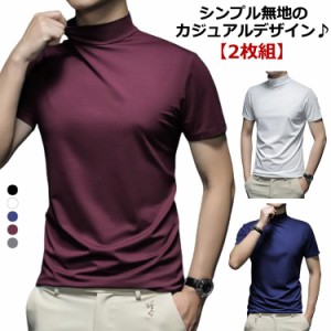  メンズtシャツ ハイネック ハイネックtシャツ 半袖 tシャツ 半袖 モックネック ゴルフ メンズ 【2枚組】 ストレッチ 無地 モックネック