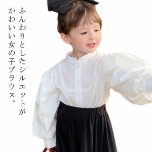  子供シャツ ホワイト キッズ ブラウス フロントボタン カジュアルシャツ 長袖 綿100% 子供服 カットソー 子供 長袖 長袖 ノーカラー ボ