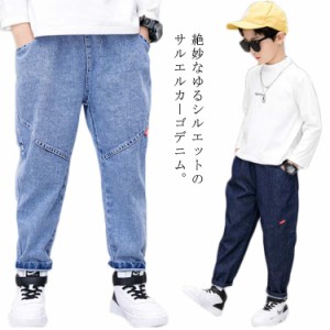  ルーズフィット 女児 キッズ デニム デニム ロングパンツ 子供服 韓国子供服 デニム ストレッチ パンツ 長ズボン サルエル ジーンズ Ｇ