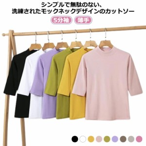  半そで ゆったり 綿混 ハイネックtシャツ シンプル ショート丈 レディース 通学 ハイネック 半袖 半袖tシャツ クロップド丈 30代 5分袖 