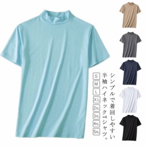  ゴルフウェア スポーツ ハイネック ゴルフウェア ハイネックtシャツ 夏 メンズ カットソー モックネック 無地 半袖 Tシャツ トップス 大