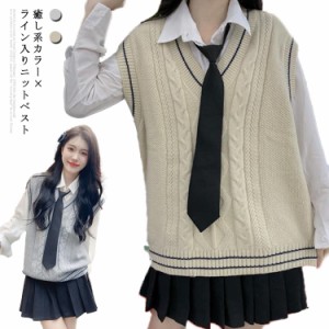  秋 スクール Vネック 送料無料 ニットベスト スクールベスト ホワイト 高校 制服 ニット 夏 春 JK チョッキ セーター 中学 ノースリーブ