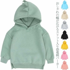  トップス 子ども服 プルオーバー フーディー 子供 恐竜 トレーナー フード付き 裏パイル ジュニア カラバリ豊富 裏起毛パーカー スリッ