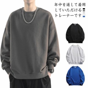  秋服 Tシャツ 長袖 30代 ゆったり レイヤード風 トップス スウェット メンズ 大き目 重ね着風 無地 プルオーバー 20代 オシャレ 40代 ビ