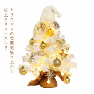 クリスマスツリー 卓上 飾り 50cm 雪化粧 ミニツリー LED付き 雪付きクリスマスツリー クリスマス飾り LEDイルミネーション コンパクト 