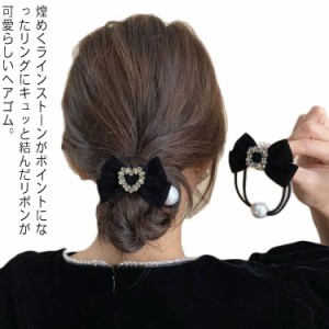 パール付き リボン ベルベット キラキラ 髪留め キラキラ ヘアゴム 大人 ヘアアクセサリー ベロア レトロ スクエア形 ヘアアレンジ カジ