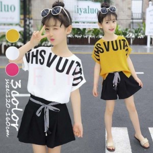 子供服 セットアップ キッズ 女の子 夏 ボートネック トップス パンツ 2点セット 上下セット ドルマンスリーブ 子ども服 ジュニア 通学着