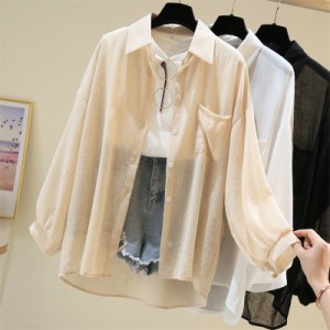 シフォンカーディガン レディース 夏 ブラウス 透け感 薄手 uvカット シフォン長袖 きれいめ 通勤 韓国風 冷房対策 トップス 着痩せ