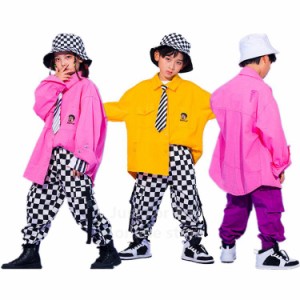 キッズ ダンス 衣装 子供 ヒップホップ ダンストップス シャツ キッズダンス衣装 ギンガムチェック パンツ HIPHOP ダンス衣装 ジャズダン