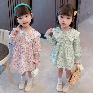 子供服 ワンピース キッズ 女の子 花柄ワンピース 長袖 折り襟 春服 韓国子供服 子供ドレス dress 子ども服 ベビー服 お姫様 おしゃれ 可