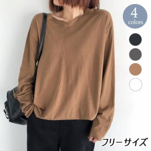 Tシャツ 長袖 長袖Tシャツ Vネック レディース 綿 ベーシック シンプル 白 黒 UV対策 カットソー 20代 30代 40代 新作