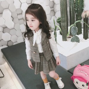 子供スーツ フォーマル 子供服 セットアップ キッズ 長袖 春秋 ３点セット ベスト シャツ スカート 入学式 卒業式 可愛い おしゃれ 通学