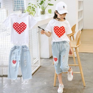 子供服 セットアップ キッズ 女の子 夏 トップス 半袖 Tシャツ デニムパンツ ジーンズ ズボン 韓国子ども服 ジュニア ベビー服 おしゃれ 