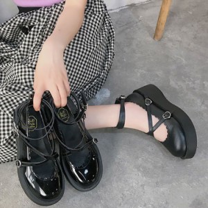 厚底 パンプス レディース 靴 シューズ  メリージェーン ウォーキング 可愛い かわいい 韓国 黒 おしゃれ