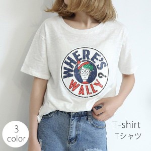 Tシャツ レディース トップス ゆったり 体型カバー 半袖 ロゴT チュニック  プールオーバー 五分袖 クルーネック 白 黒【メール便 送料無